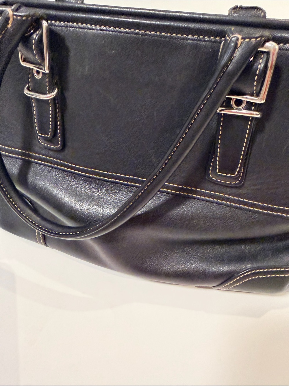 Vintage Coach Black Leather Hampton Satchel Bag Y2K Buckle Shoulder Purse - Picture 4 of 15